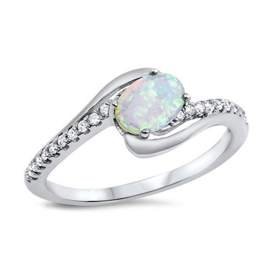White Lab Opal Unique Polished Swirl Ring .925 Sterling Silver Band Sizes 4-12