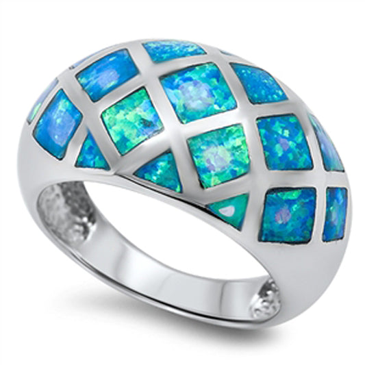Blue Lab Opal Criss Cross Mosaic Fashion Ring New .925 Sterling Silver Band Sizes 6-10