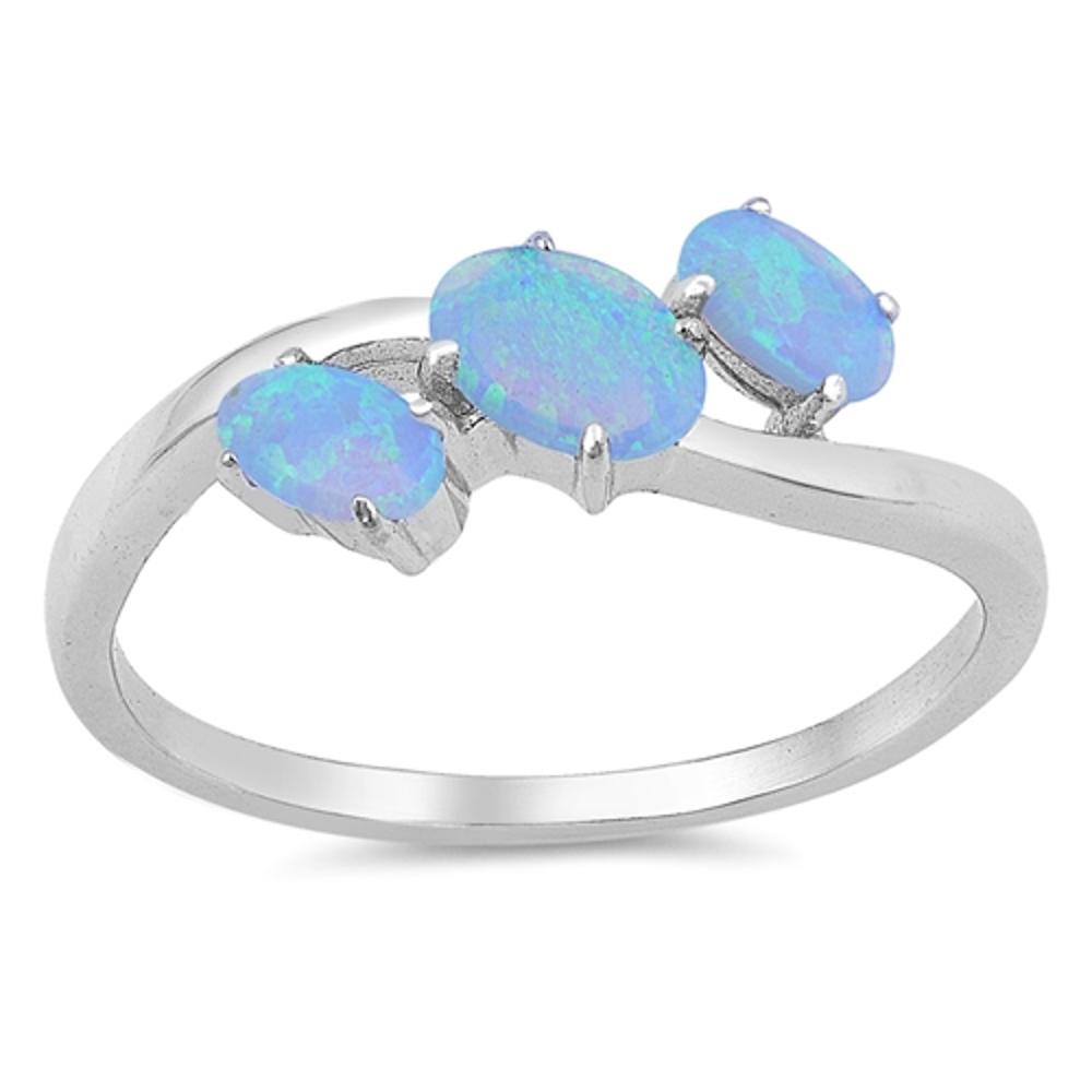 Triple Oval Blue Lab Opal Fashion Ring New .925 Sterling Silver Band Sizes 4-10