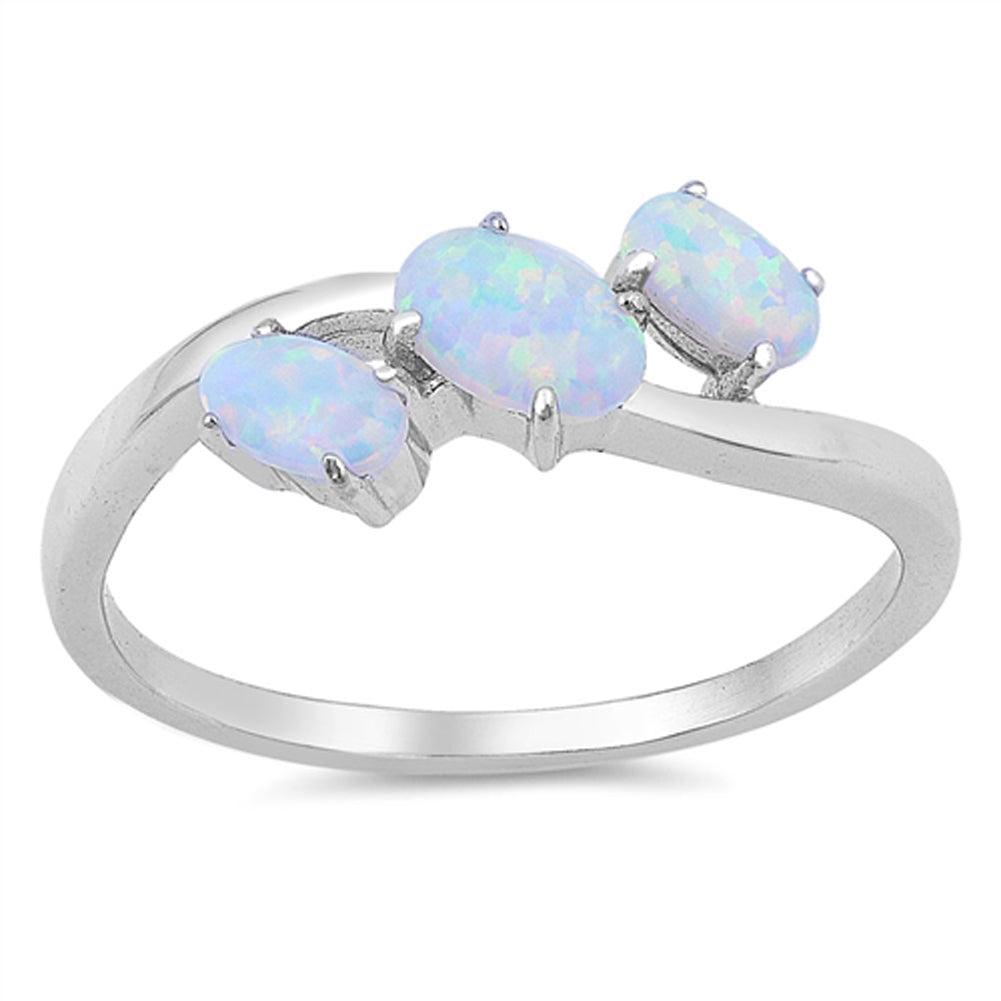 Triple Oval White Lab Opal Fashion Ring New .925 Sterling Silver Band Sizes 4-10