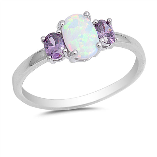 Amethyst CZ White Lab Opal Fashion Ring New .925 Sterling Silver Band Sizes 4-10
