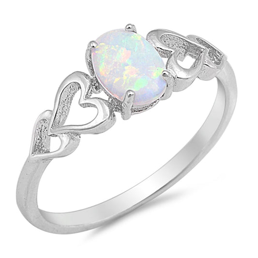 White Lab Opal Oval Heart Cutout Promise Ring .925 Sterling Silver Sizes 4-12