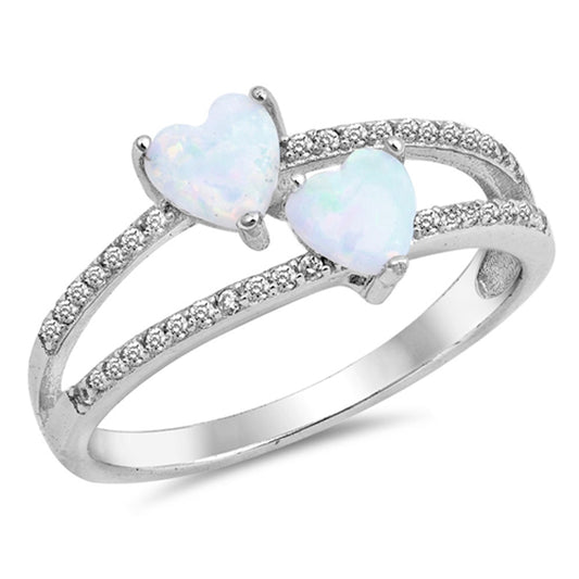White Lab Opal Heart Promise Ring New .925 Sterling Silver Love Band Sizes 5-10