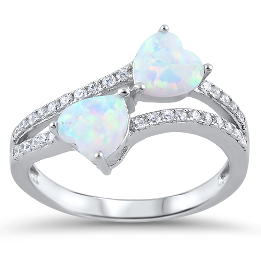 White Lab Opal Infinity Heart Promise Ring .925 Sterling Silver Band Sizes 5-10