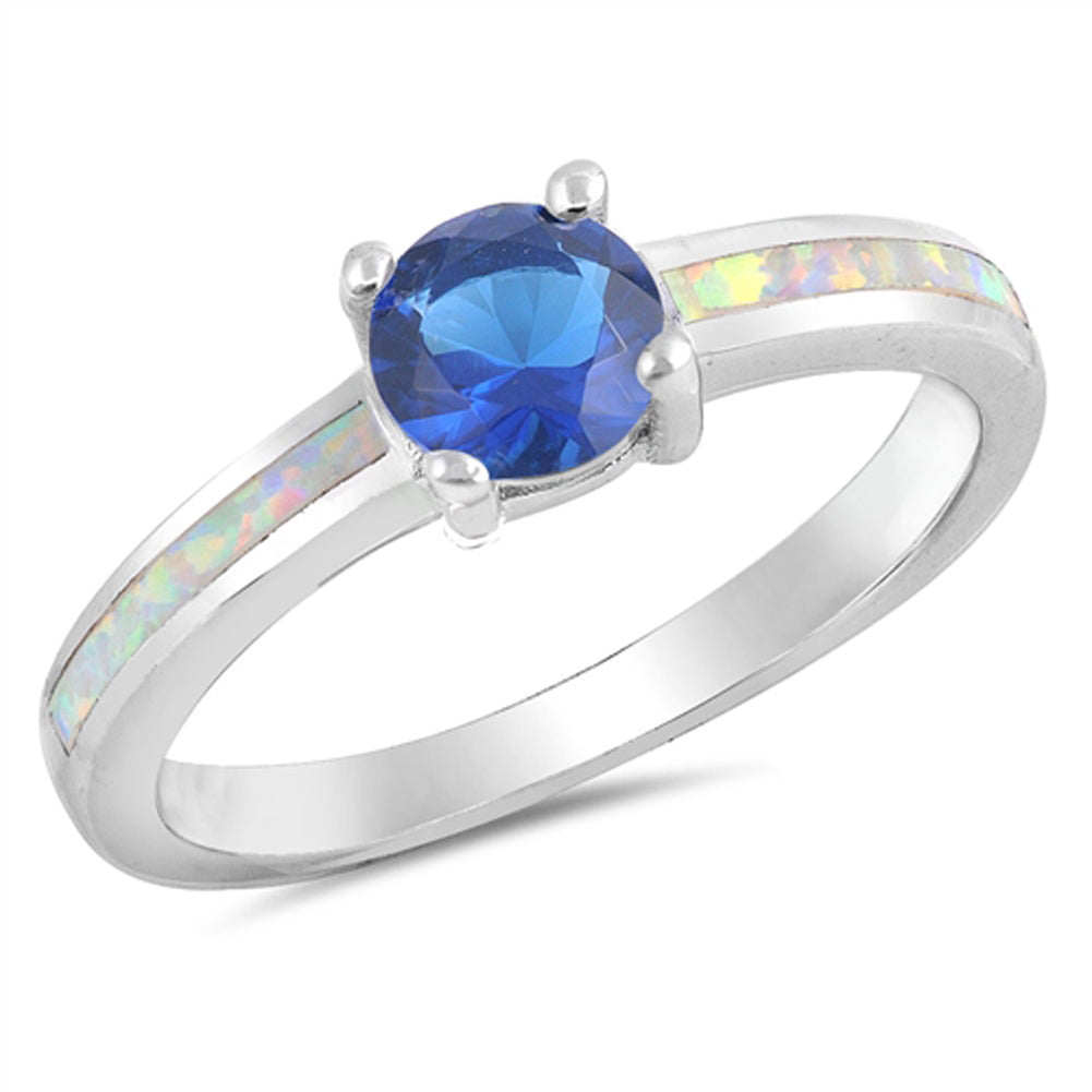 Blue Sapphire CZ White Lab Opal Ring New .925 Sterling Silver Band Sizes 5-10
