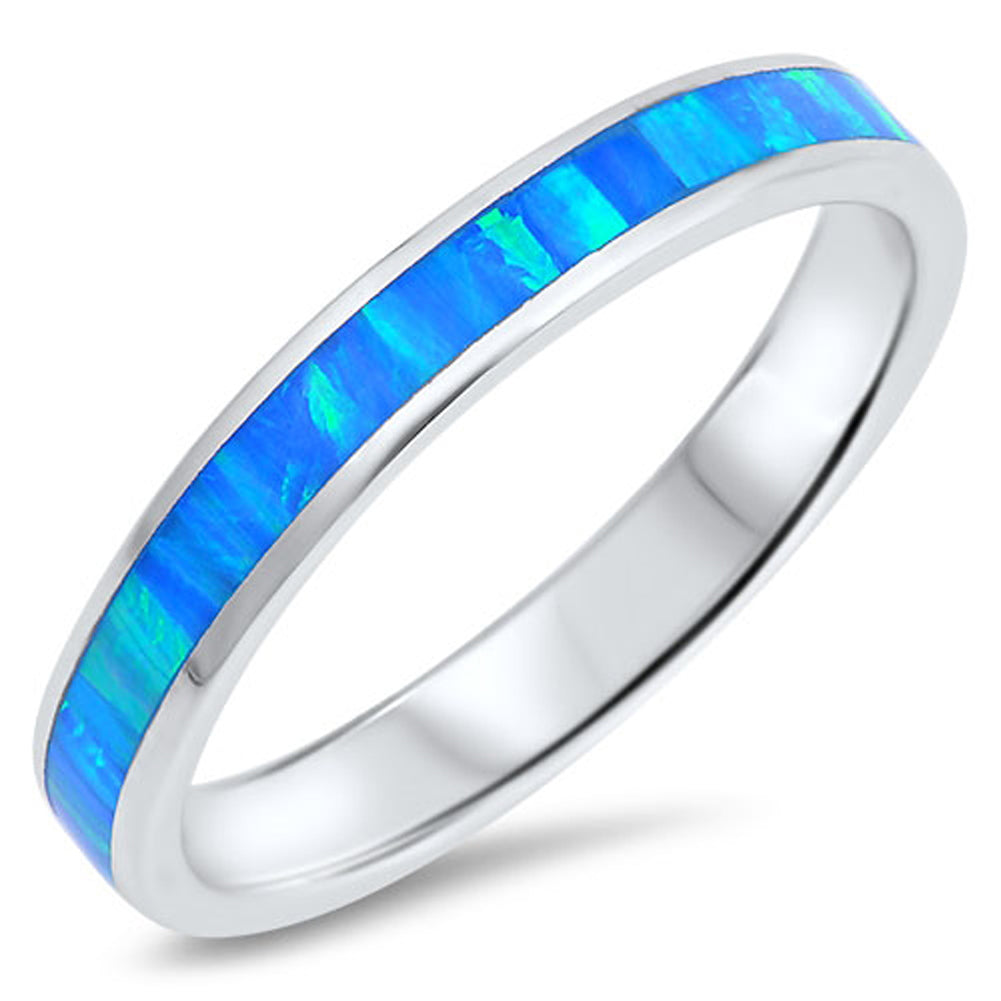 Blue Lab Opal Stackable Eternity Wedding Ring Sterling Silver Band Sizes 4-12