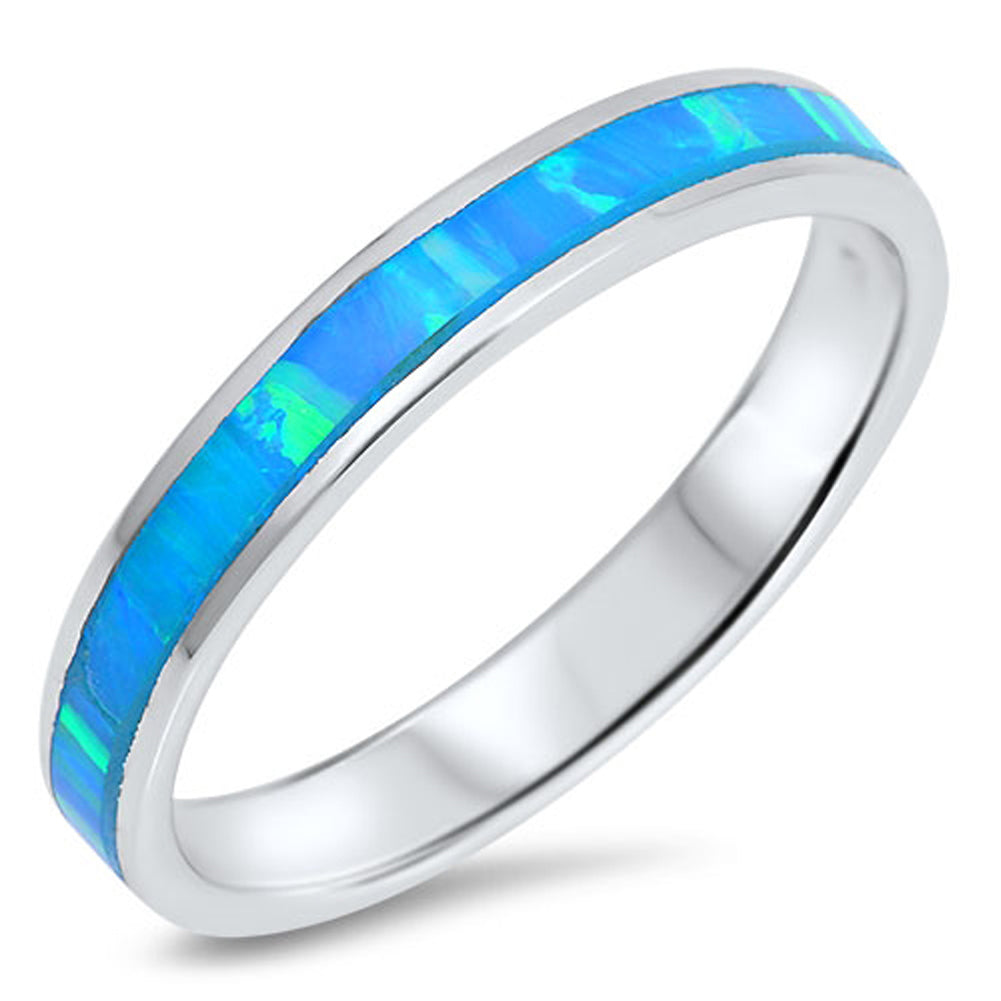 Blue Lab Opal Thin Stackable Eternity Ring .925 Sterling Silver Band Sizes 4-12