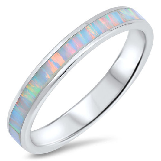 White Lab Opal Eternity Stackable Thumb Ring 925 Sterling Silver Band Sizes 4-12