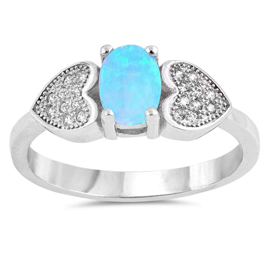 White CZ Oval Blue Lab Opal Heart Ring New .925 Sterling Silver Band Sizes 4-10