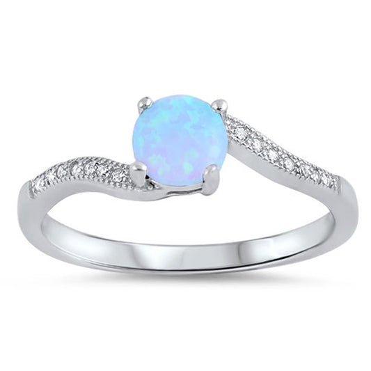 White CZ Round Blue Lab Opal Solitaire Ring .925 Sterling Silver Band Sizes 4-10