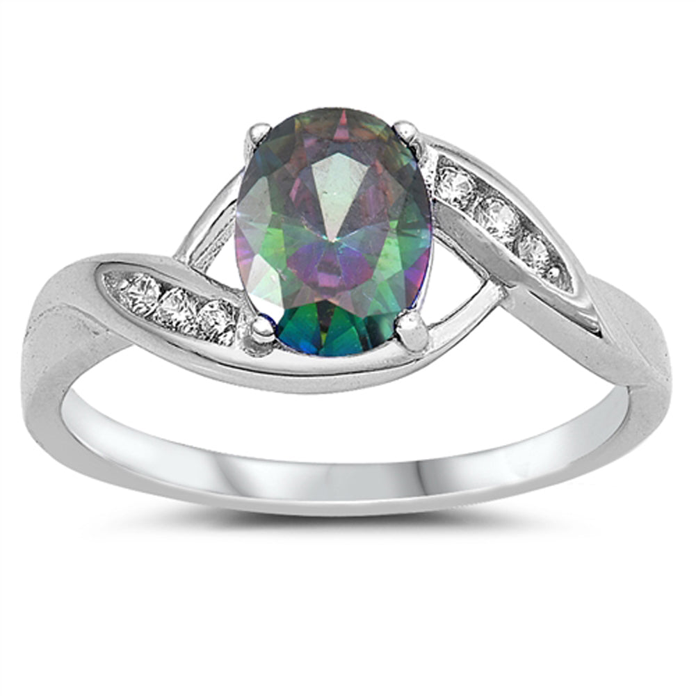 Rainbow Topaz CZ Oval Promise Ring New .925 Sterling Silver Band Sizes 4-10