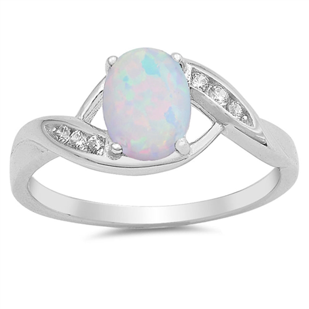 Clear CZ Oval White Lab Opal Cute Ring New .925 Sterling Silver Band Sizes 4-10