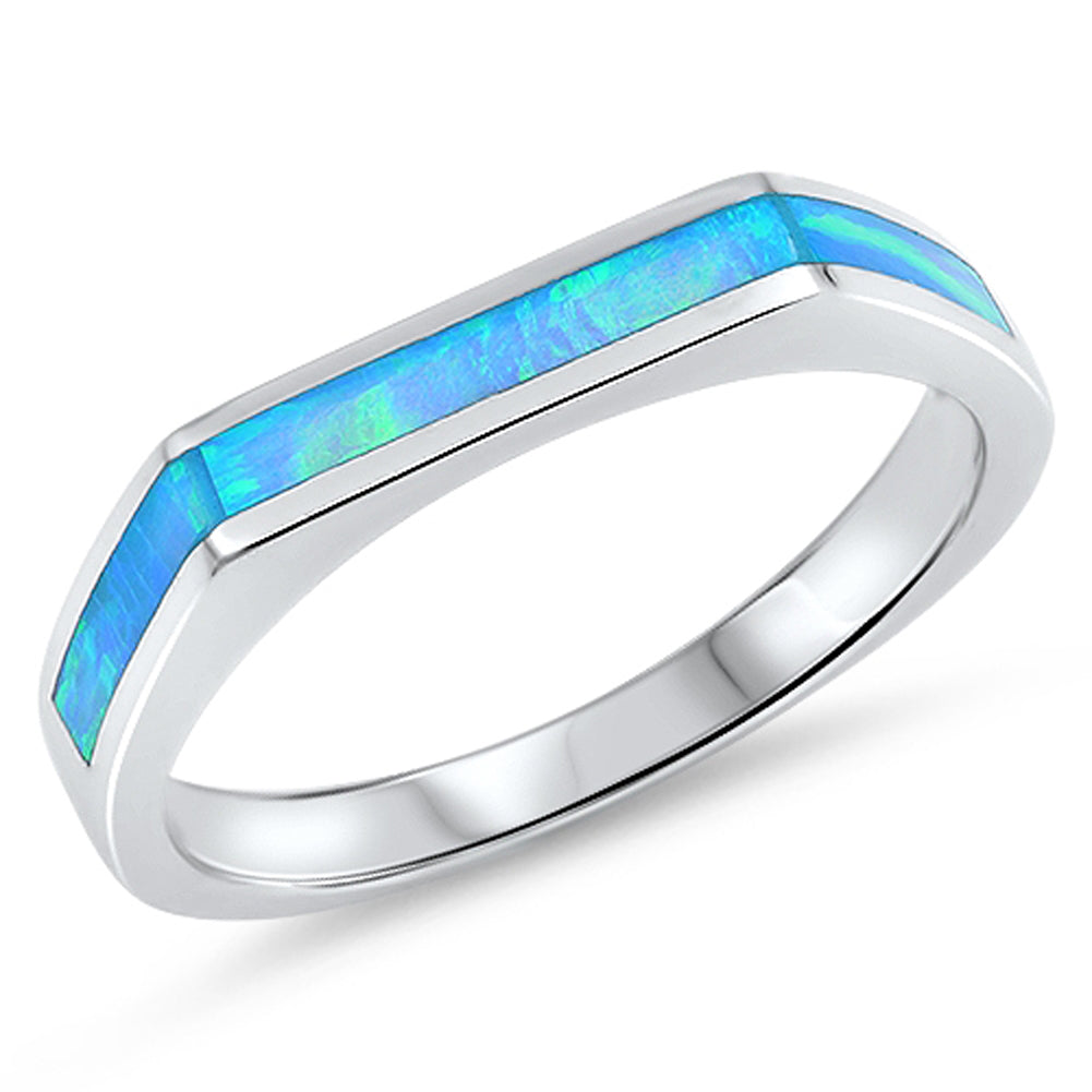 Blue Lab Opal Angled Wedding Ring New .925 Sterling Silver Thumb Band Sizes 4-10