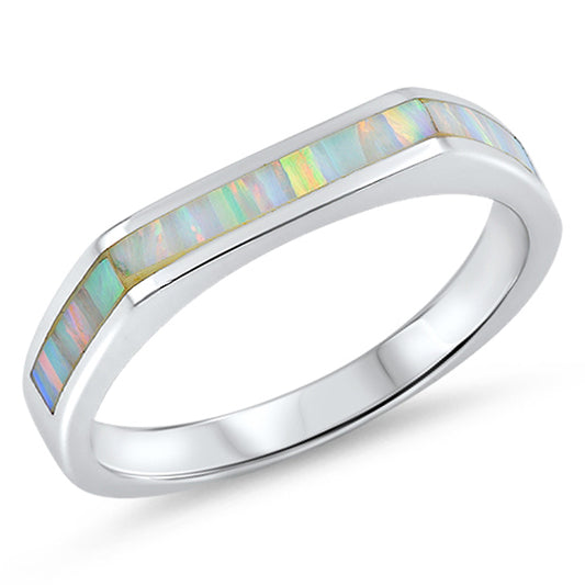 White Lab Opal Angled Wedding Ring New 925 Sterling Silver Thumb Band Sizes 4-10
