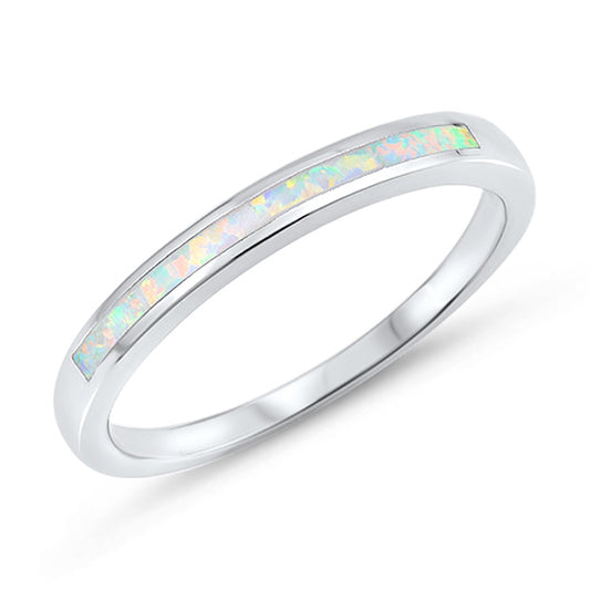 White Lab Opal Wedding Ring New .925 Sterling Silver Thin Band Sizes 4-10