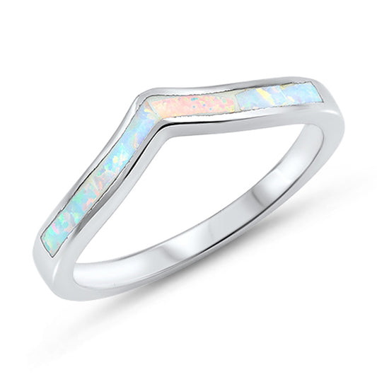 White Lab Opal Chevron Thumb Pointed Ring .925 Sterling Silver Band Sizes 4-12
