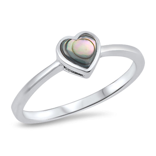 Abalone Small Dainty Heart Love Ring New .925 Sterling Silver Band Sizes 4-10