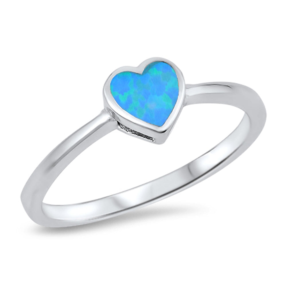 Solitaire Blue Lab Opal Heart Promise Ring .925 Sterling Silver Band Sizes 4-10