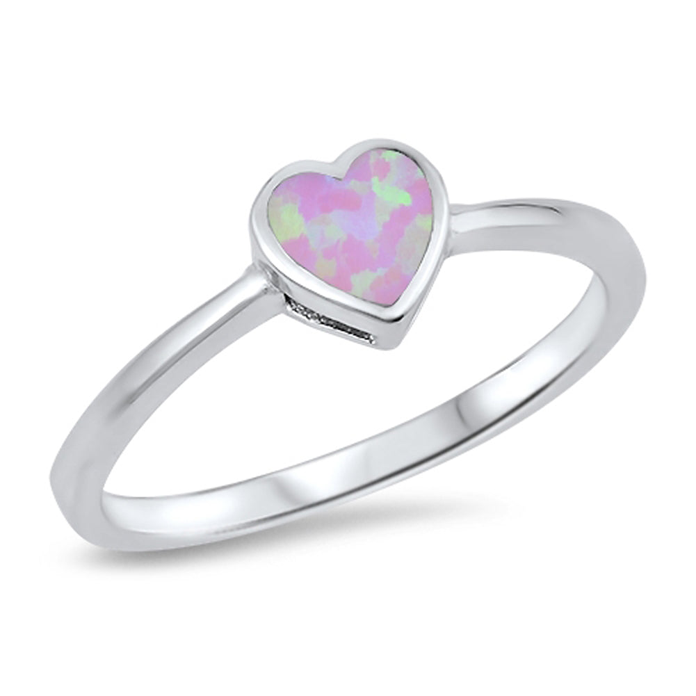 Solitaire Pink Lab Opal Heart Promise Ring .925 Sterling Silver Band Sizes 4-10