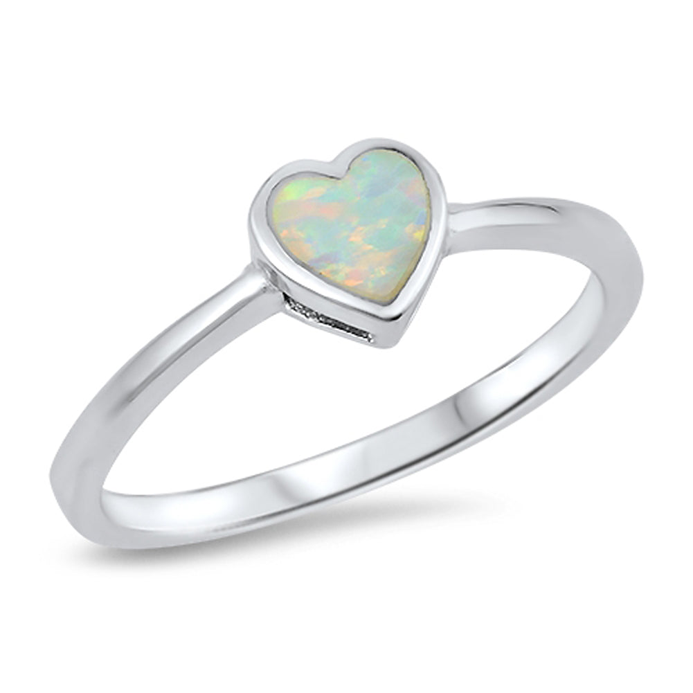Solitaire White Lab Opal Heart Promise Ring .925 Sterling Silver Band Sizes 4-10
