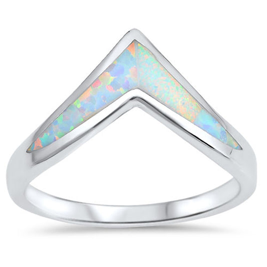White Lab Opal Chevron Pointed Thumb Ring .925 Sterling Silver Band Sizes 4-12