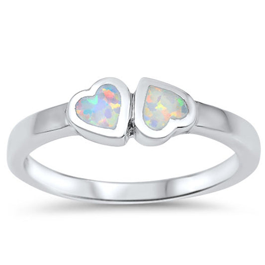 White Lab Opal Love Heart Promise Ring New .925 Sterling Silver Band Sizes 4-10