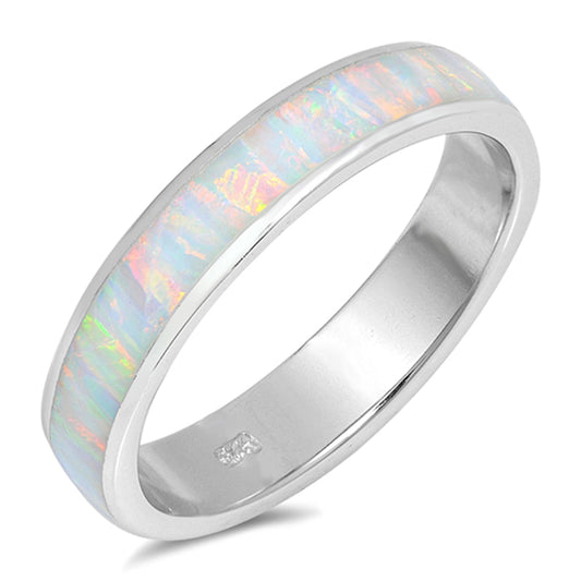 White Lab Opal Wide Men's Wedding Ring New .925 Sterling Silver Band Sizes 5-10