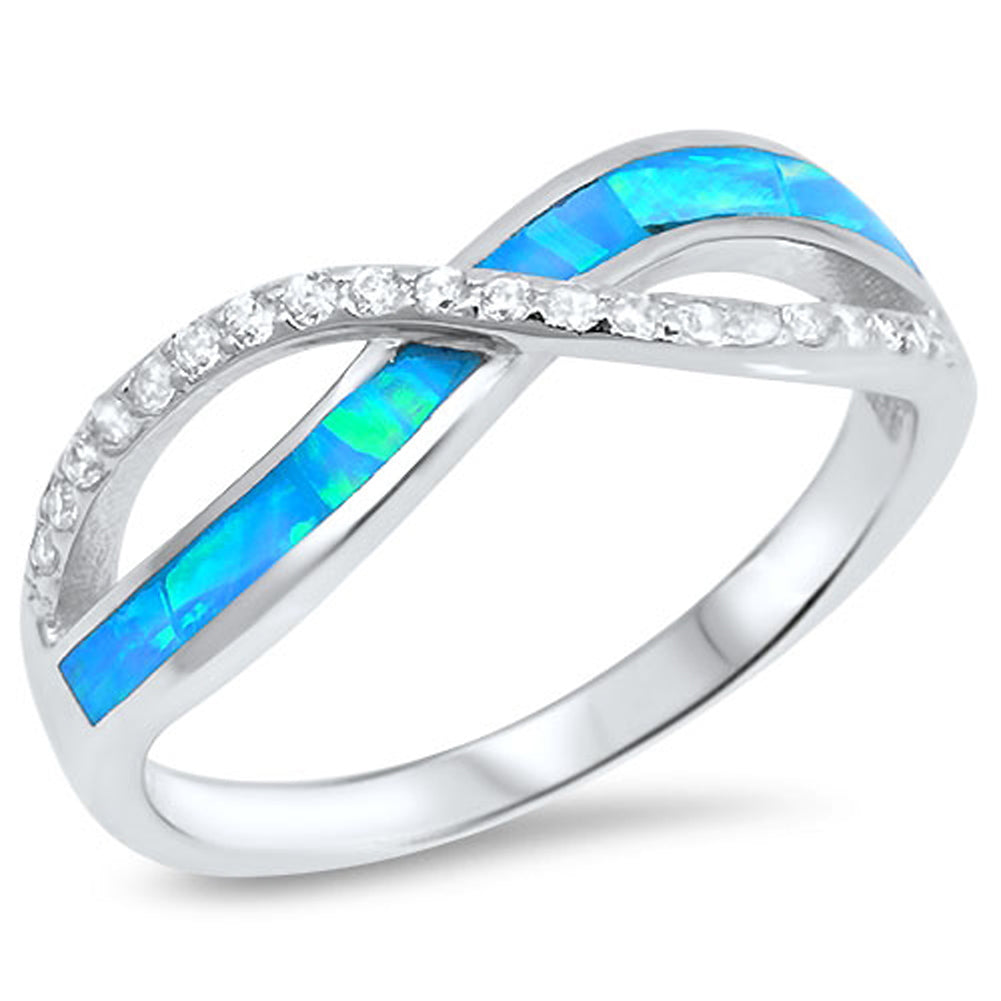 Clear CZ Blue Lab Opal Infinity Ring New .925 Sterling Silver Band Sizes 4-12