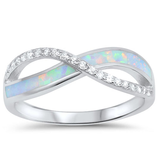 White CZ White Lab Opal Infinity Ring New .925 Sterling Silver Band Sizes 4-12