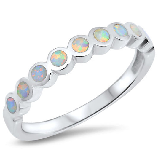 White Lab Opal Stackable Round Circle Ring .925 Sterling Silver Band Sizes 4-12