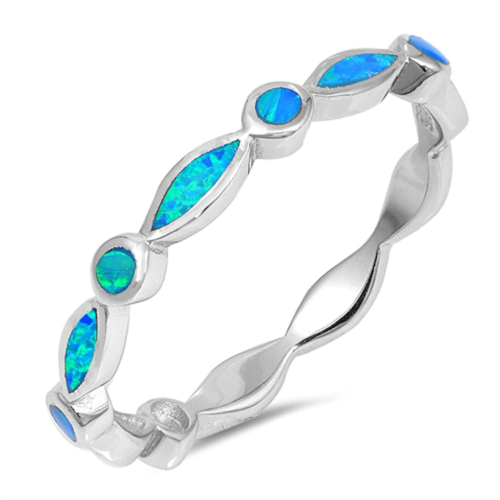 Blue Lab Opal Marquise Circle Eternity Ring .925 Sterling Silver Band Sizes 4-12