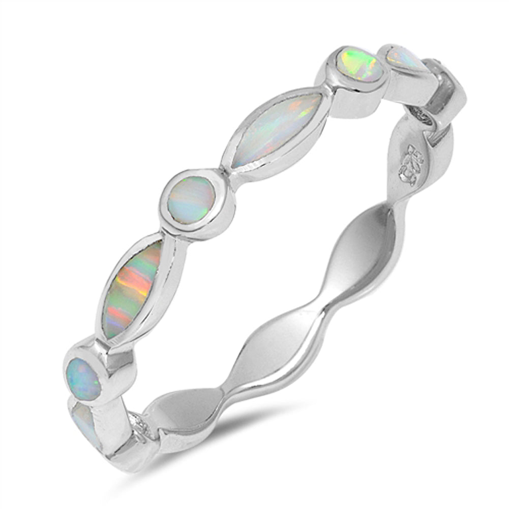 Eternity White Lab Opal Stackable Ring New .925 Sterling Silver Band Sizes 4-12
