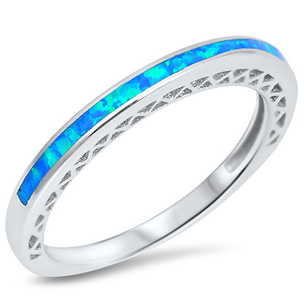 Blue Lab Opal Fashion Thin Wedding Ring New .925 Sterling Silver Band Sizes 4-12