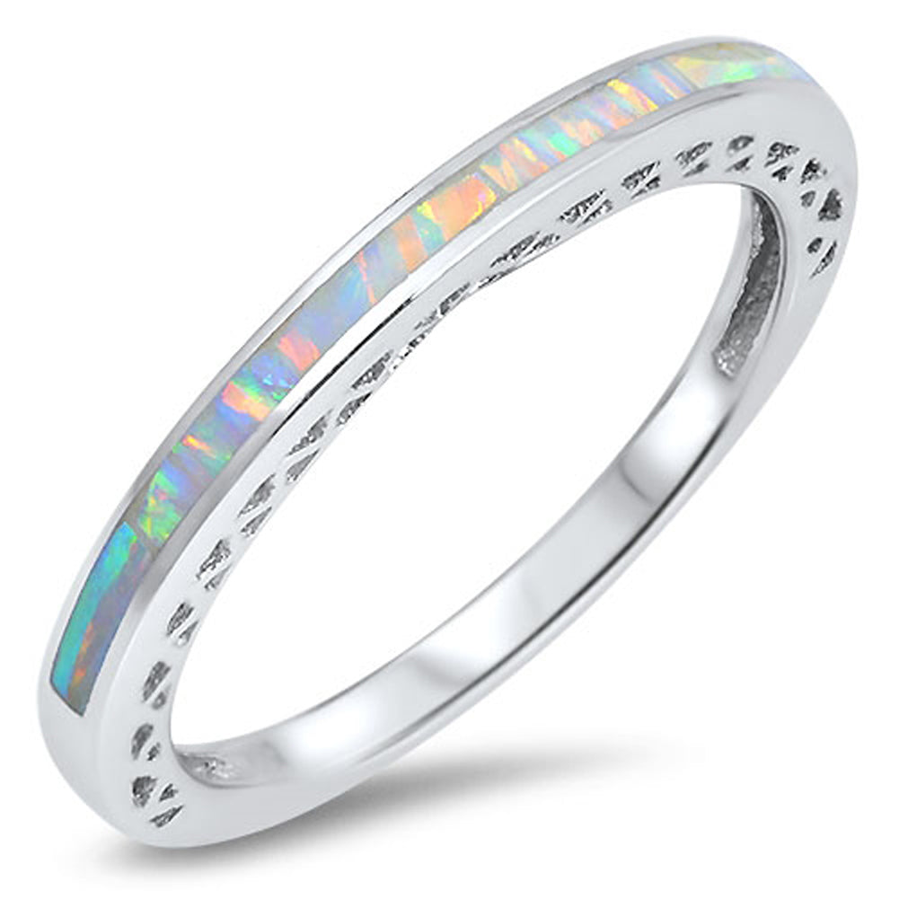 White Lab Opal Stackable Wholesale Ring New .925 Sterling Silver Band Sizes 4-12
