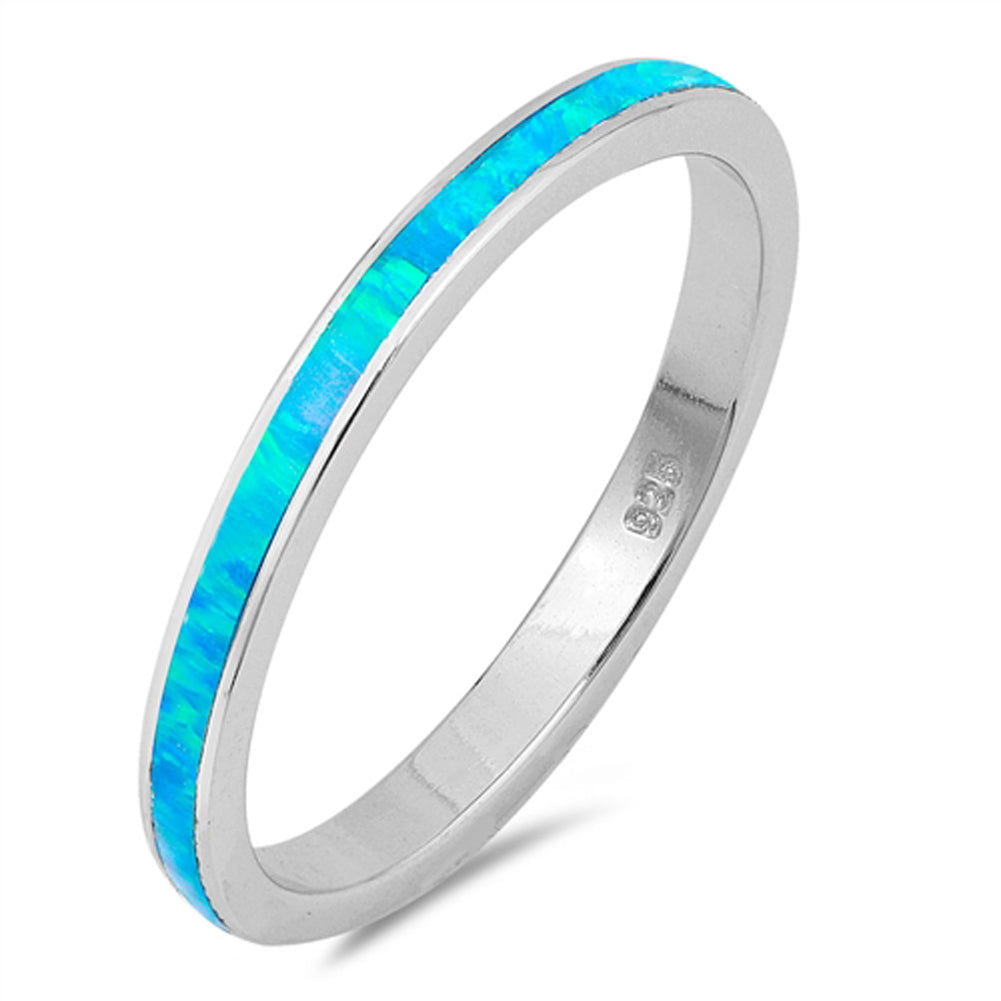 Blue Lab Opal Stackable Wedding Ring New .925 Sterling Silver Band Sizes 4-12