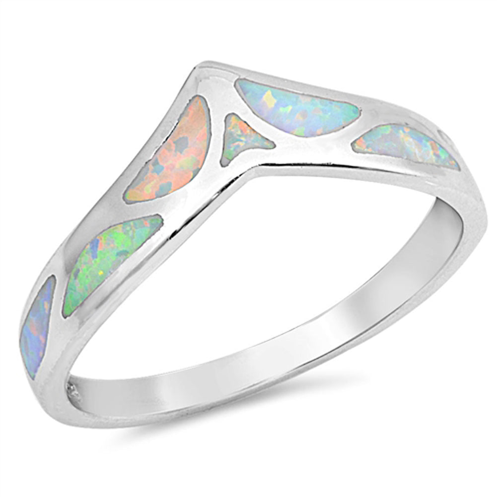 White Lab Opal Mosaic Chevron Thumb Ring New 925 Sterling Silver Band Sizes 4-12