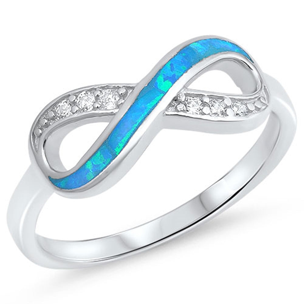 Clear CZ Blue Lab Opal Infinity Knot Ring .925 Sterling Silver Band Sizes 4-12