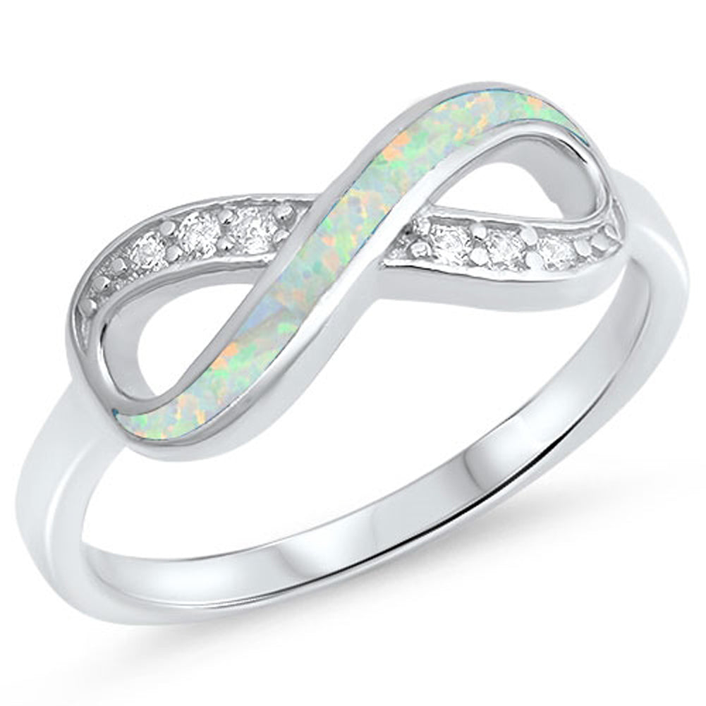 Clear CZ White Lab Opal Infinity Knot Ring .925 Sterling Silver Band Sizes 4-12