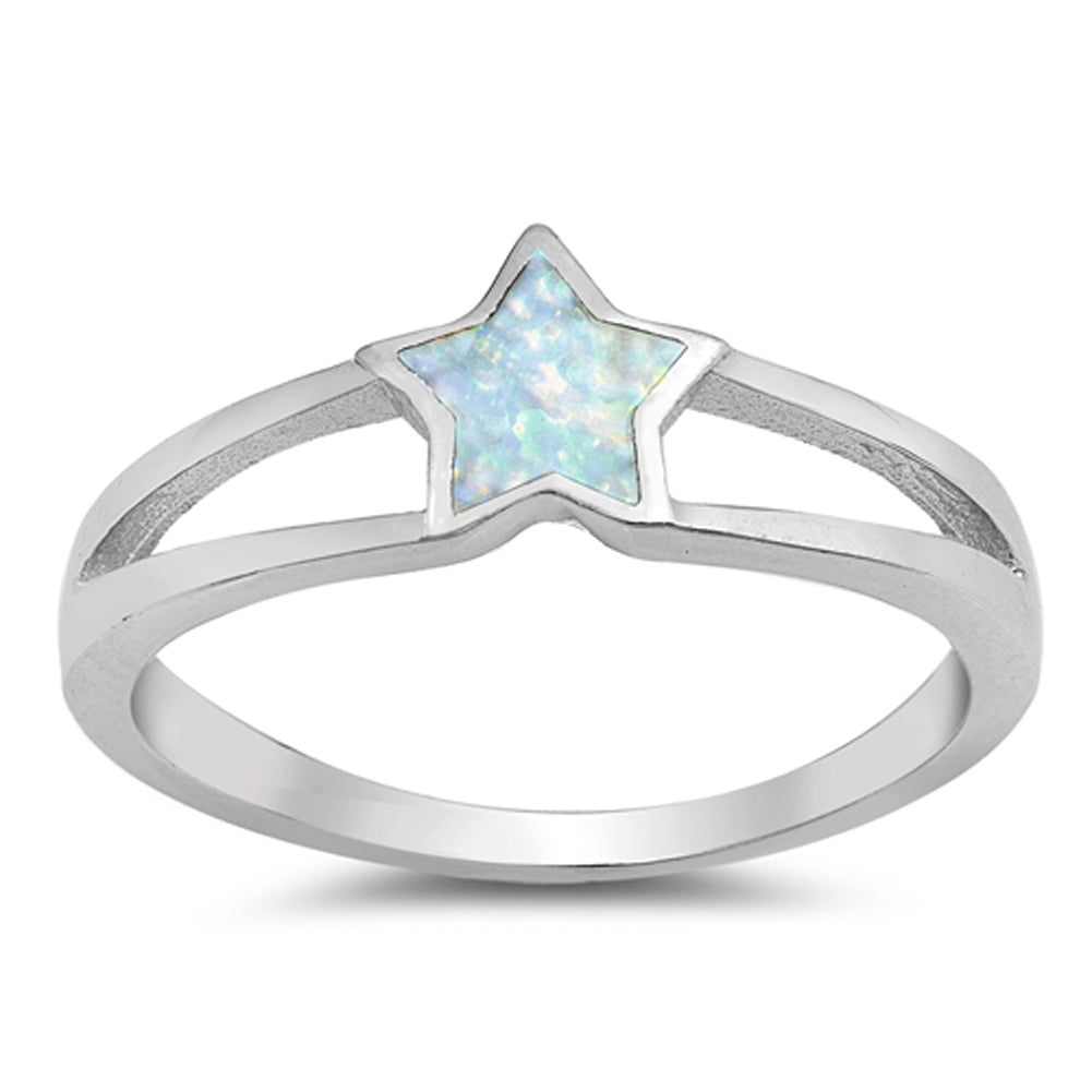 White Lab Opal Solitaire Star Cute Ring New .925 Sterling Silver Band Sizes 4-10