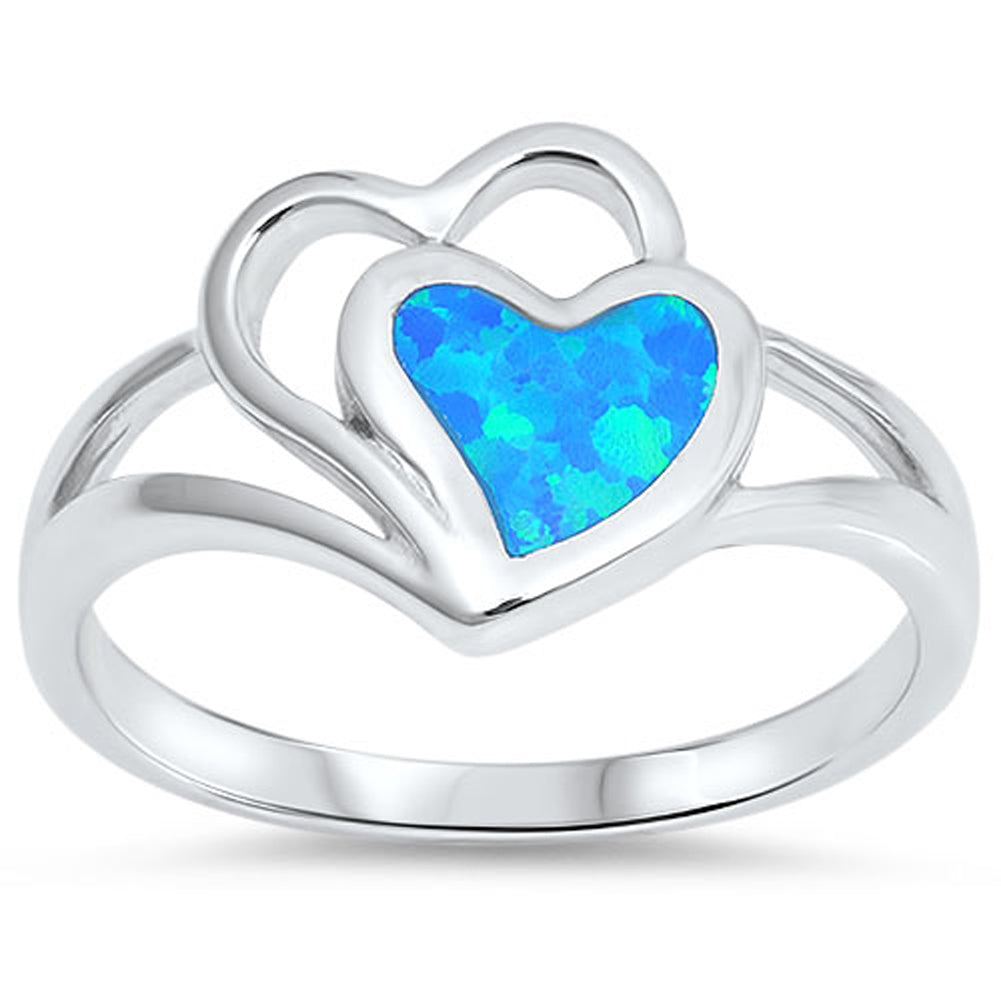 Blue Lab Opal Cutout Heart Promise Ring New .925 Sterling Silver Band Sizes 4-10