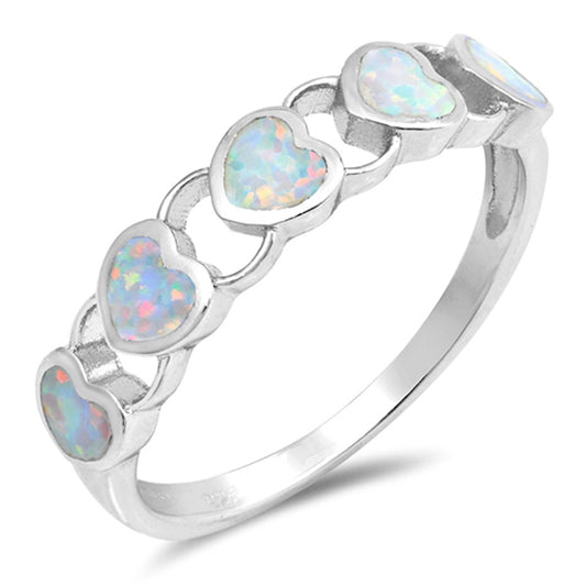 White Lab Opal Heart Promise Love Ring New .925 Sterling Silver Band Sizes 4-10