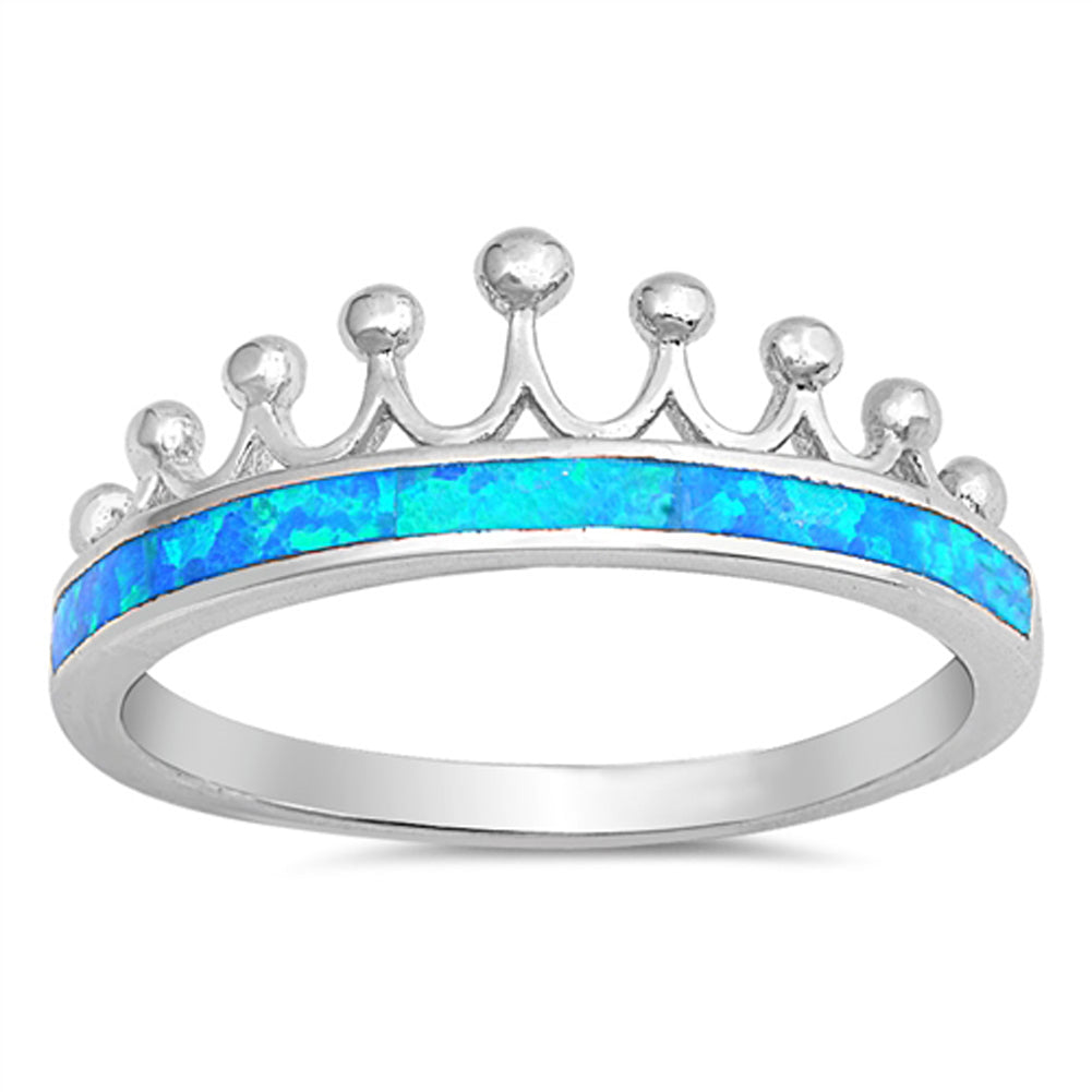 Blue Lab Opal Crown Tiara Princess Ring New .925 Sterling Silver Band Sizes 4-12