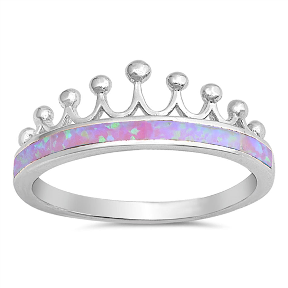 Pink Lab Opal Crown Tiara Princess Ring New .925 Sterling Silver Band Sizes 4-12