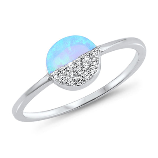 White CZ Blue Lab Opal Round Split Ring New .925 Sterling Silver Band Sizes 4-10