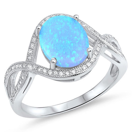 White CZ Oval Blue Lab Opal Infinity Ring .925 Sterling Silver Band Sizes 4-12
