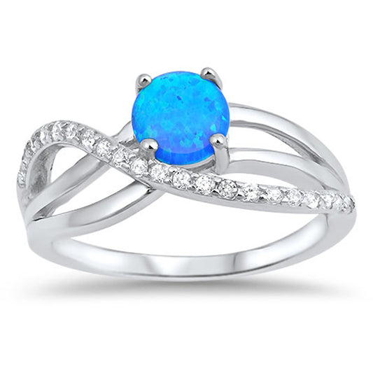 White CZ Knot Round Blue Lab Opal Solitaire Ring 925 Sterling Silver Sizes 5-10