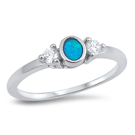 White CZ Oval Blue Lab Opal Simple Ring New .925 Sterling Silver Band Sizes 5-10