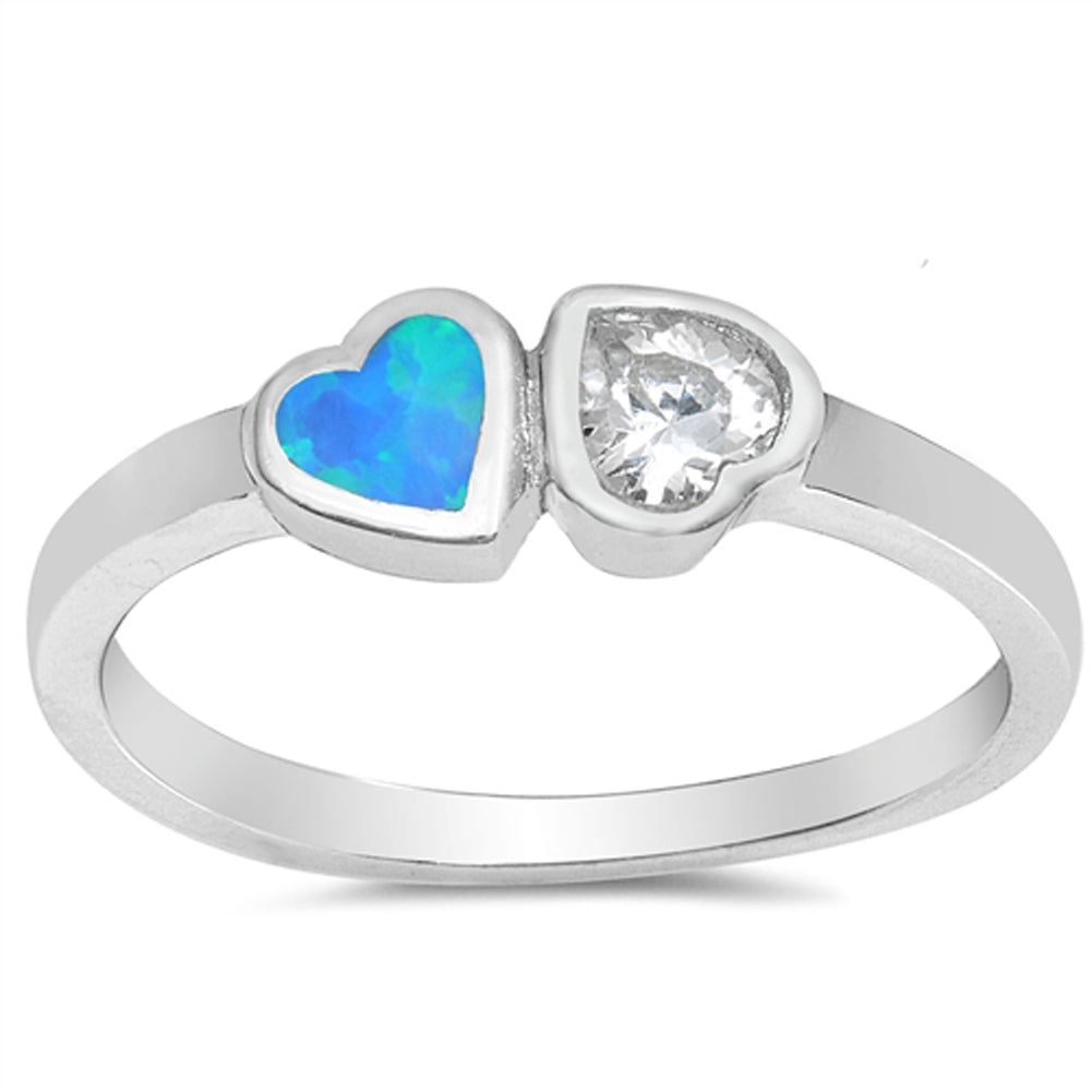 Clear CZ Blue Lab Opal Heart Promise Ring .925 Sterling Silver Band Sizes 4-10