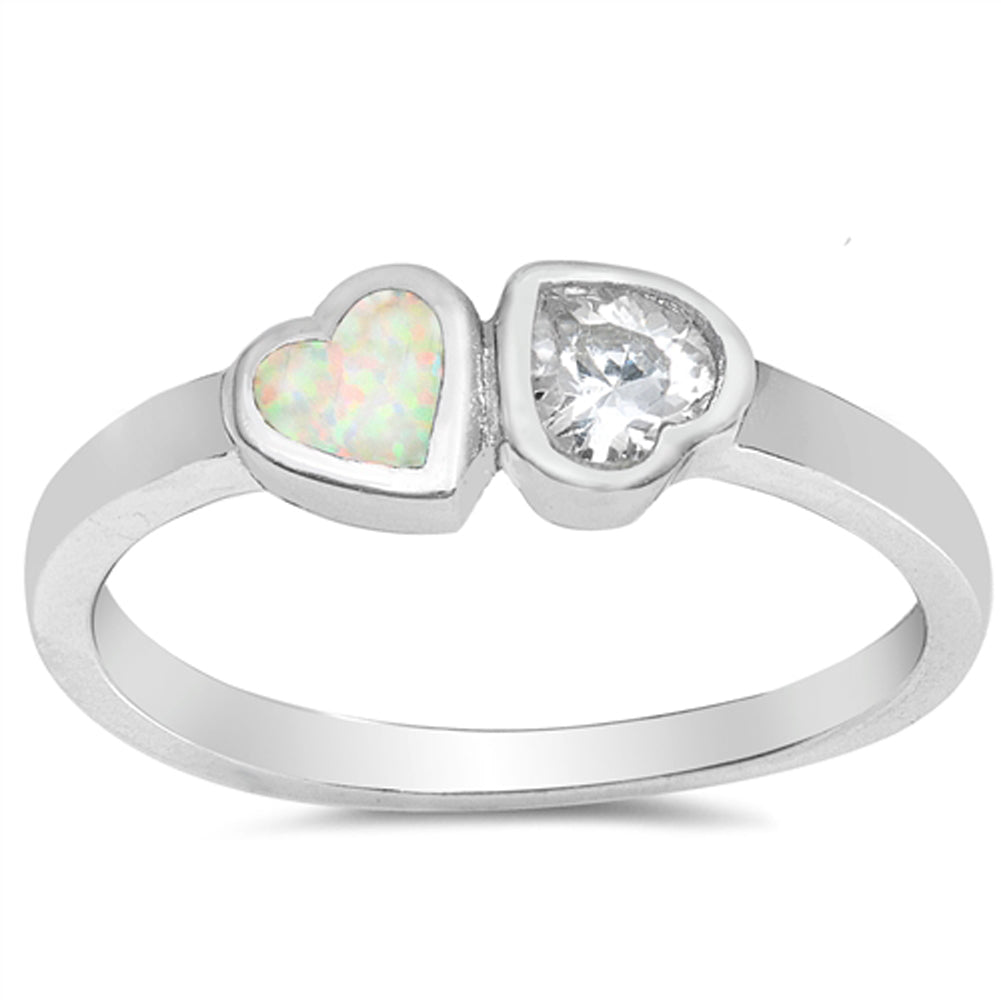 Clear CZ White Lab Opal Heart Promise Ring .925 Sterling Silver Band Sizes 4-10