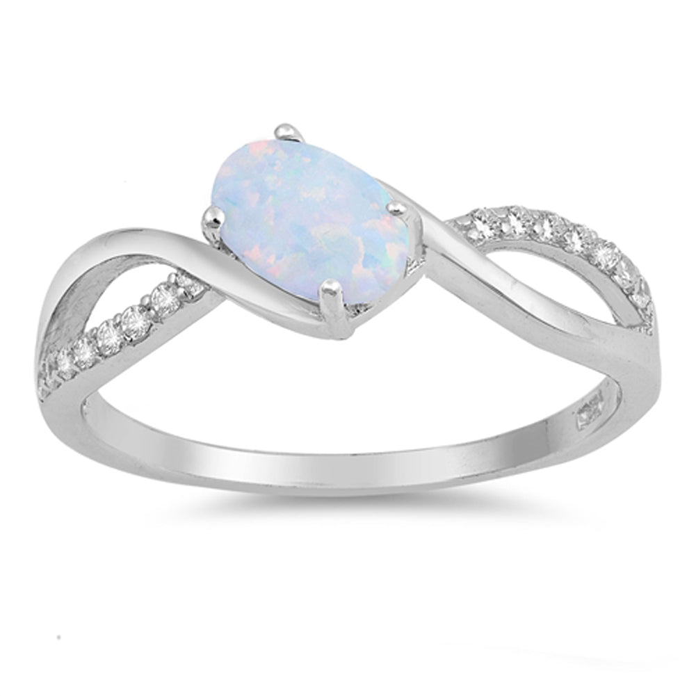 White Lab Opal Infinity Knot Promise Ring .925 Sterling Silver Band Sizes 4-10